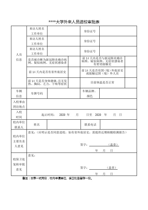 某大学外来人员进校审批表