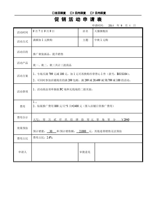 (完整版)电商部天猫旗舰店促销申请表(范本)