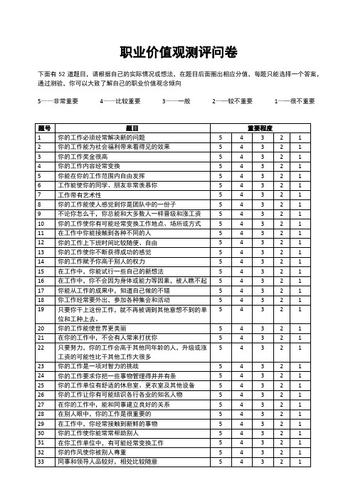 职业价值观测评