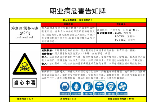 溶剂油[闭杯闪点≤60℃]-职业病危害告知牌