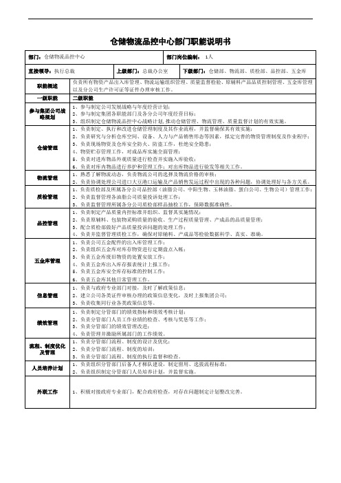 仓储物流品控中心部门职能说明书