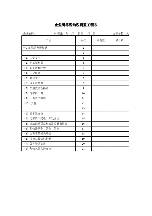 企业所得税纳税调整项目表