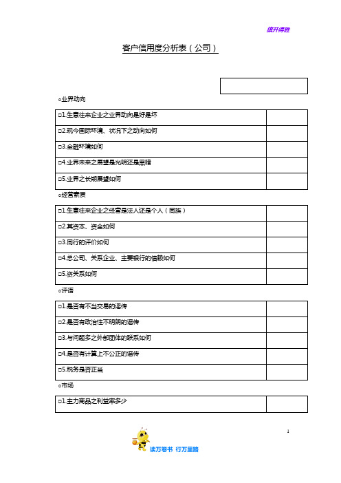 客户信用度分析表(公司)——【市场分析模板】