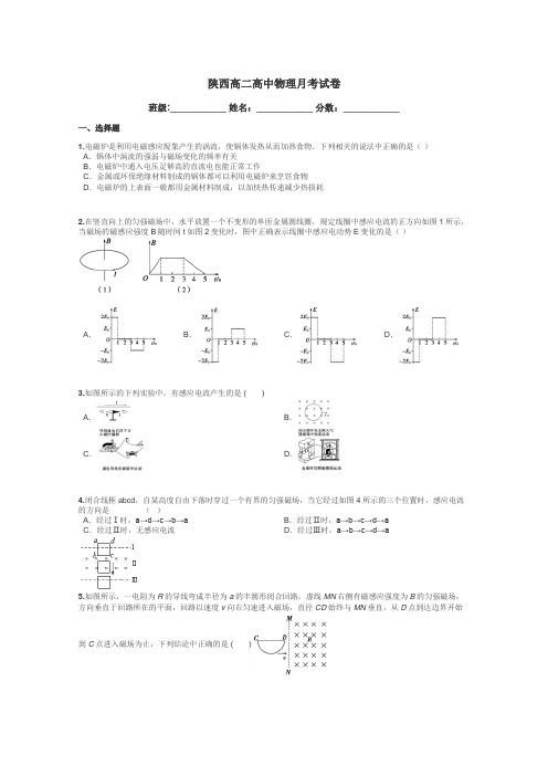 陕西高二高中物理月考试卷带答案解析
