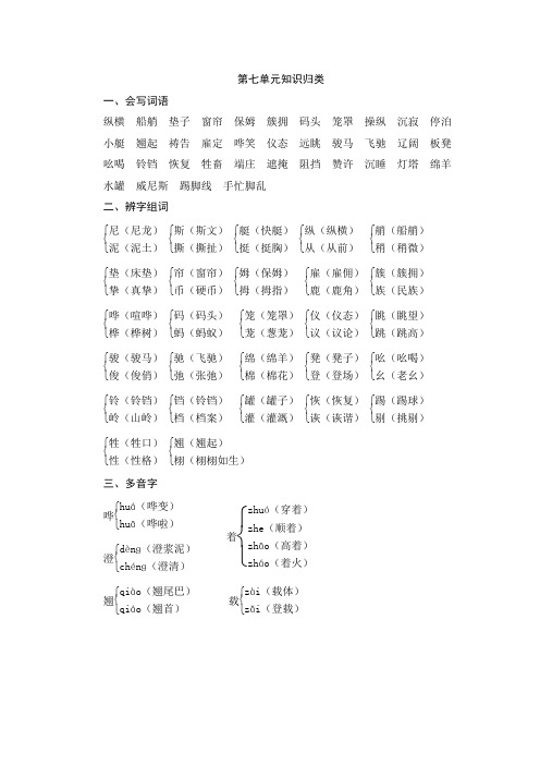 部编版小学语文五年级下册第七单元知识归类总结