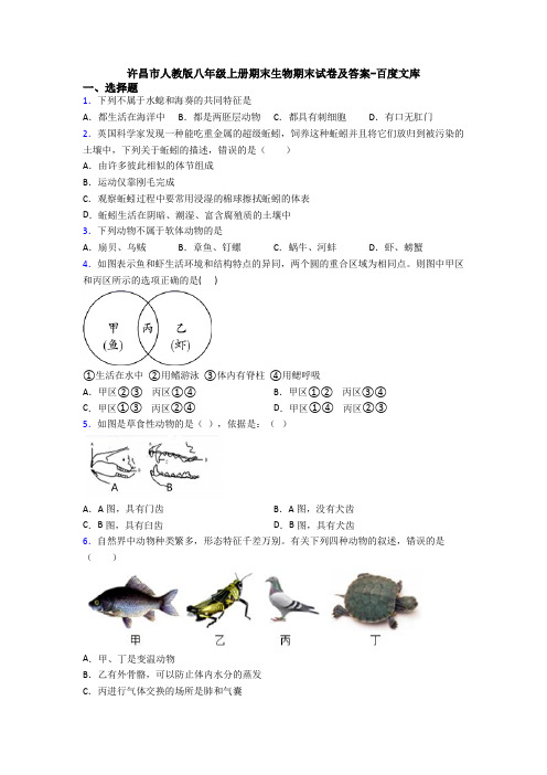 许昌市人教版八年级上册期末生物期末试卷及答案-百度文库