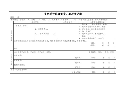 变电运行班班前会、班后会记录