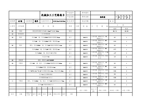 工艺路线卡片