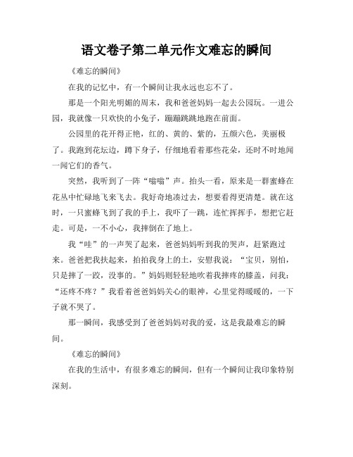 语文卷子第二单元作文难忘的瞬间