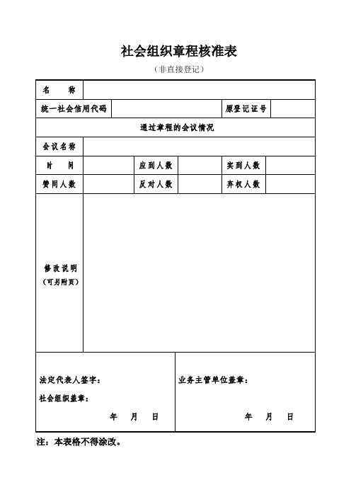 社会组织章程核准表