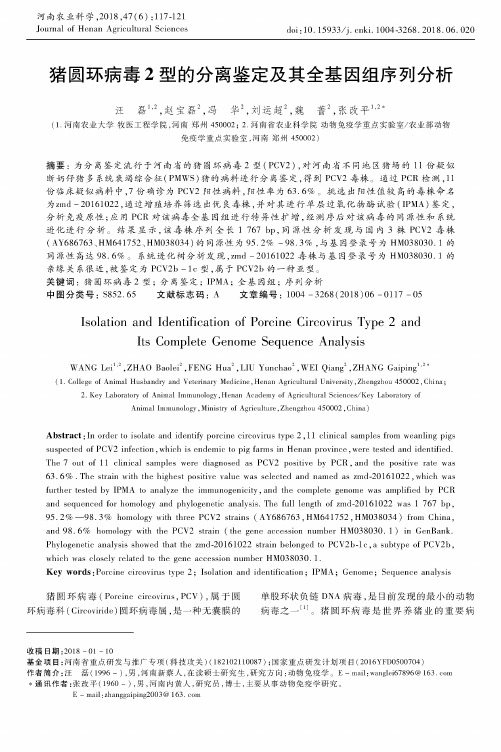 猪圆环病毒2型的分离鉴定及其全基因组序列分析