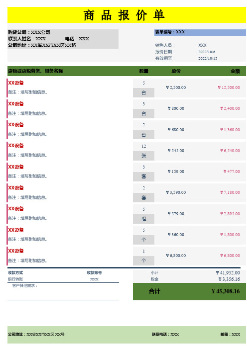 商品报价单通用表格(模板)