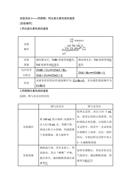 实验活动4——同周期、同主族元素性质的递变