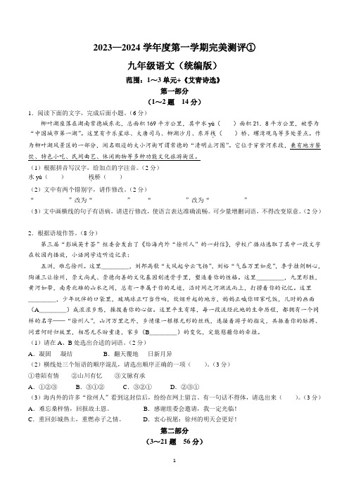 河北省石家庄市赵县2023-2024学年九年级上学期第一次月考语文试题(含答案)