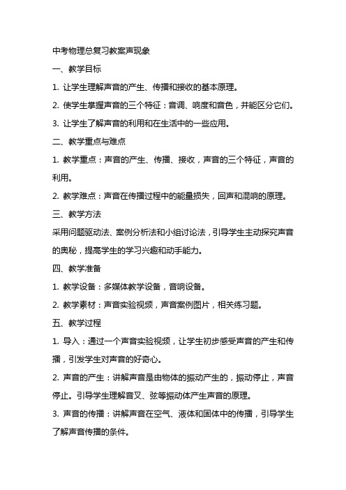 中考物理总复习教案声现象