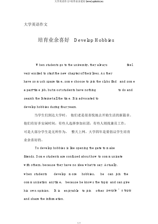 大学英语作文-培养业余爱好DevelopHobbies