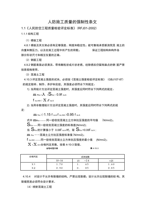 人防施工质量的强制性条文