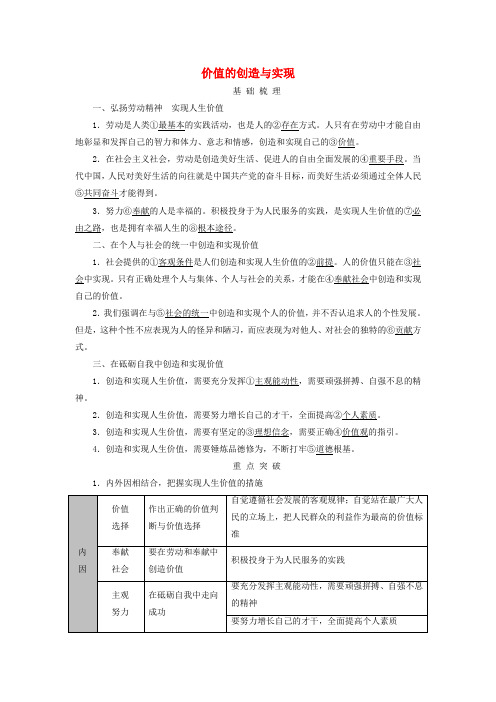 2025版高考政治总复习必修4第2单元认识社会与价值选择第6课实现人生的价值考点3价值的创造与实现