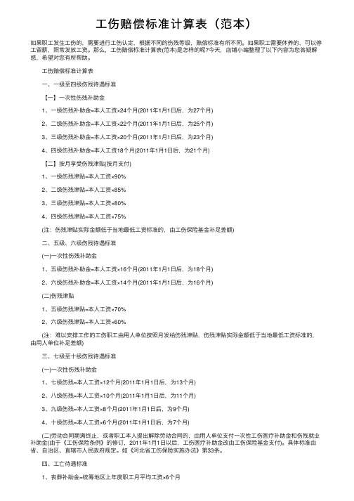 工伤赔偿标准计算表（范本）