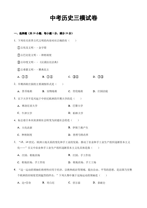 (名师整理)最新历史中考三模检测试题(含答案解析)