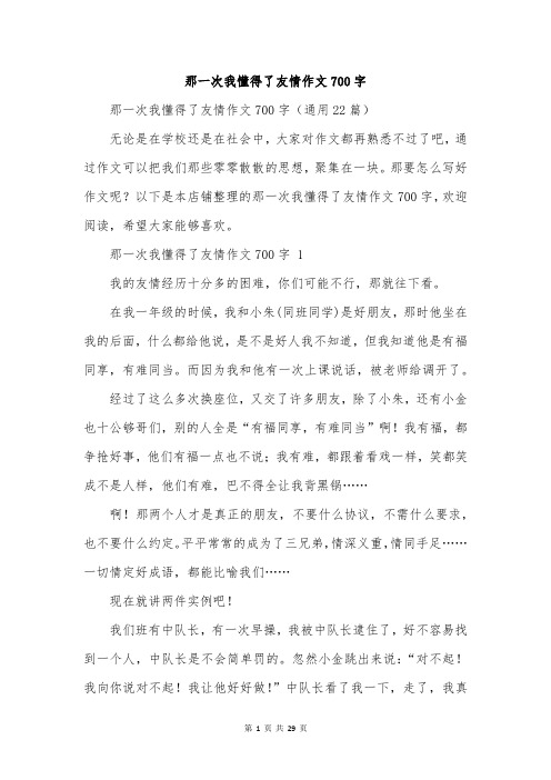 那一次我懂得了友情作文700字