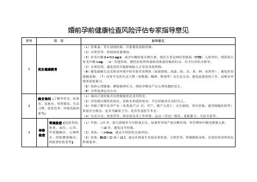 婚前孕前健康检查风险评估专家指导意见