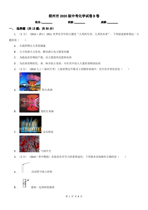 梧州市2020版中考化学试卷B卷