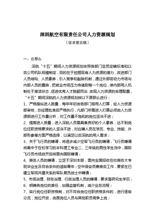 深圳航空有限责任公司人力资源规划