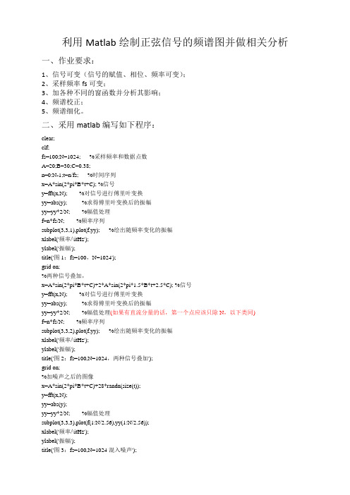 利用Matlab绘制正弦信号的频谱图并做相关分析(幅值修正)