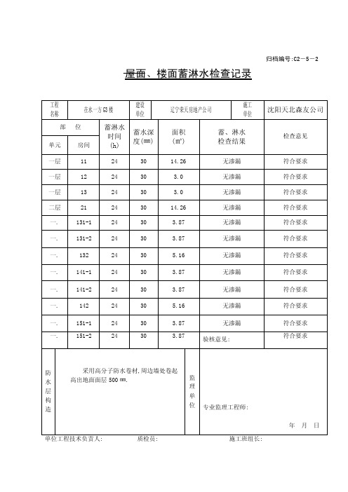 屋面楼面蓄淋水检验记录