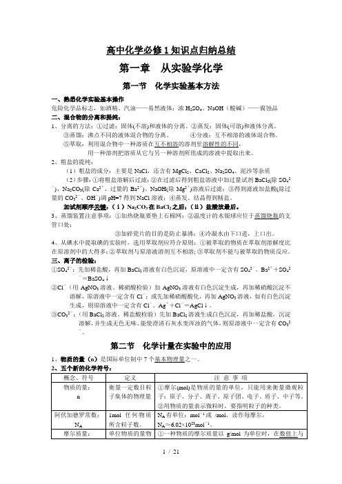 高中化学必修一二知识点总结