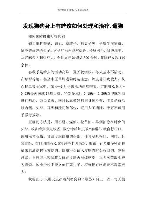 发现狗狗身上有蜱该如何处理和治疗,遛狗