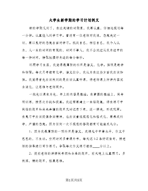 大学生新学期的学习计划例文(三篇)