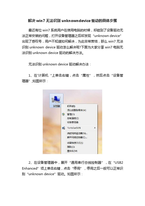 解决win7无法识别unknowndevice驱动的具体步骤