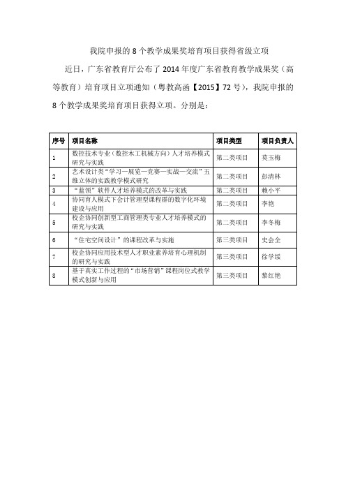 2014年度广东省教育教学成果奖立项通知