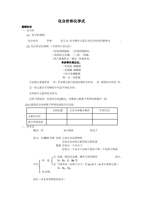 初中化学 化合价与化学式