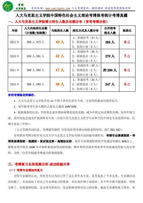 2014年人大马克义主义学院中国特色社会主义理论专业考博资料真题复习经验考试内容-育明考研考博