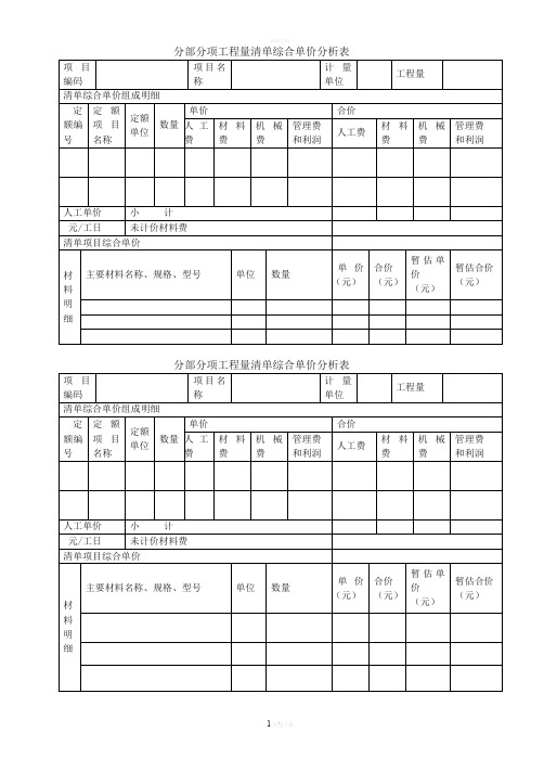 分部分项工程量清单综合单价分析表