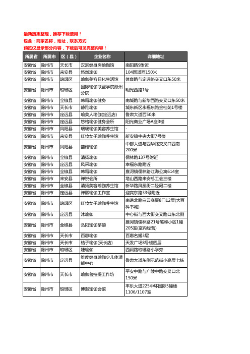 新版安徽省滁州市瑜伽企业公司商家户名录单联系方式地址大全26家