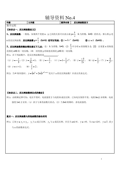  沪科版九年级数学上册 21.5 4、反比例函数性质及k几何意义  复习