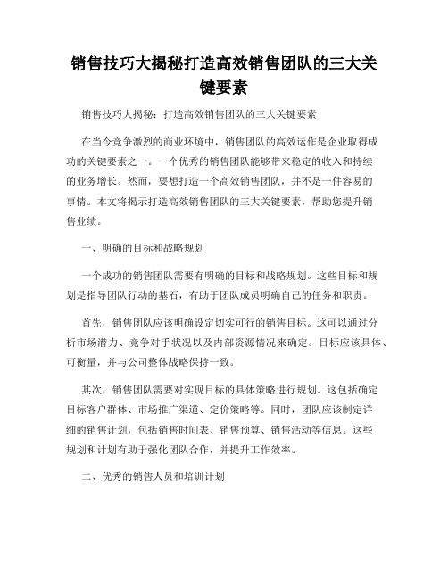 销售技巧大揭秘打造高效销售团队的三大关键要素