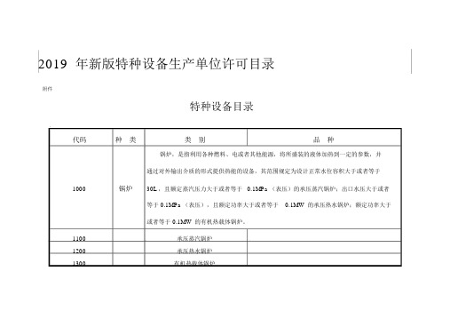 2019特种设备目录