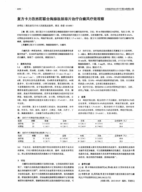 复方卡力孜然酊联合胸腺肽肠溶片治疗白癜风疗效观察