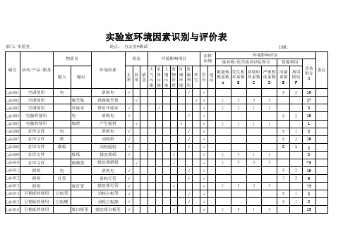 实验室环境因素识别与评价表