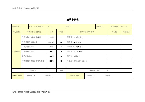 广告部经理绩效考核表