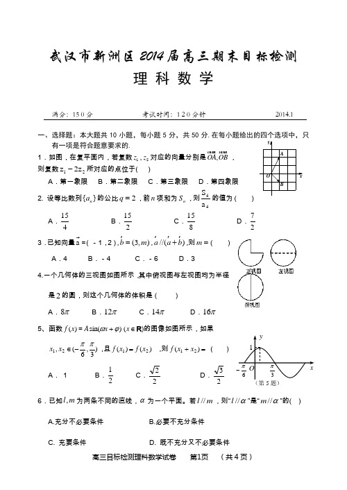 武汉市新洲区2014届高三期末目标检测数理试题