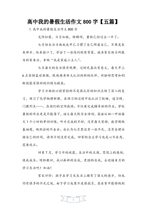 高中我的暑假生活作文800字【五篇】