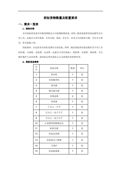 招标货物数量及配置要求