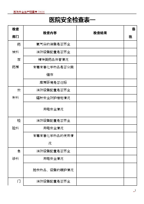 医院安全生产检查表一