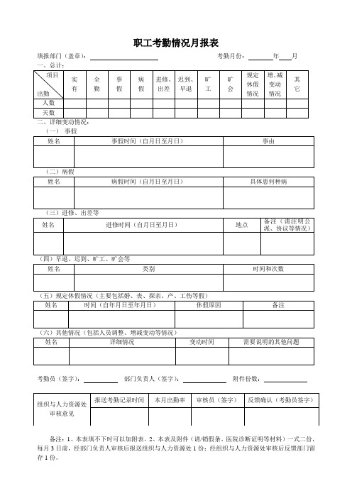 考勤月报表